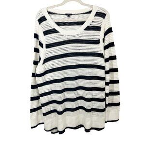 Talbots Black & White Open Knit Striped Long Sleeve Sweater Top Beach Size 2X